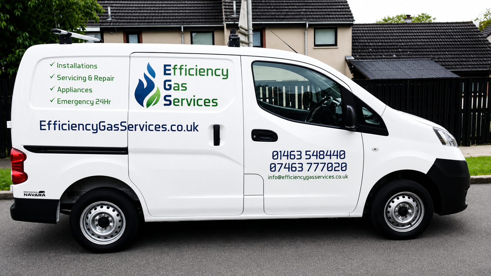 Efficiency Gas Services van parked outside a home in Inverness